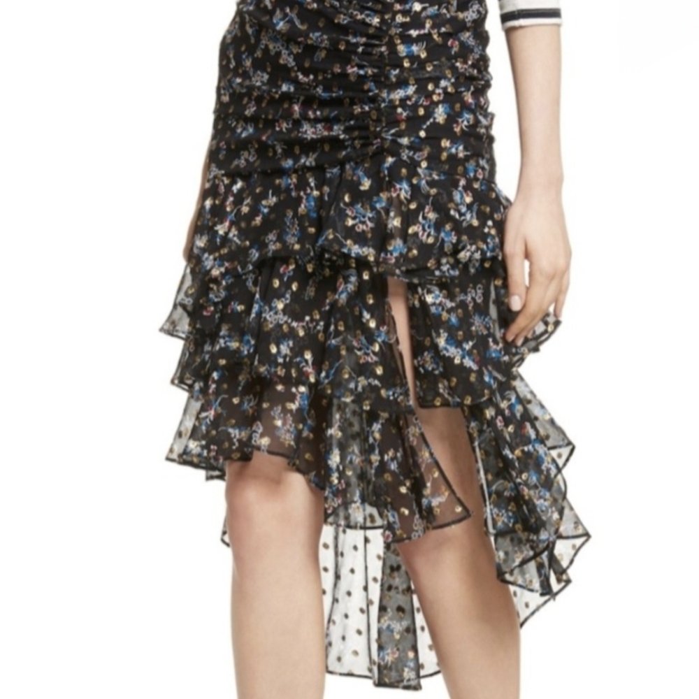 Veronica Beard Cella Silk Metallic Floral Ruffle Skirt 2 Romantic Tiered Skirt